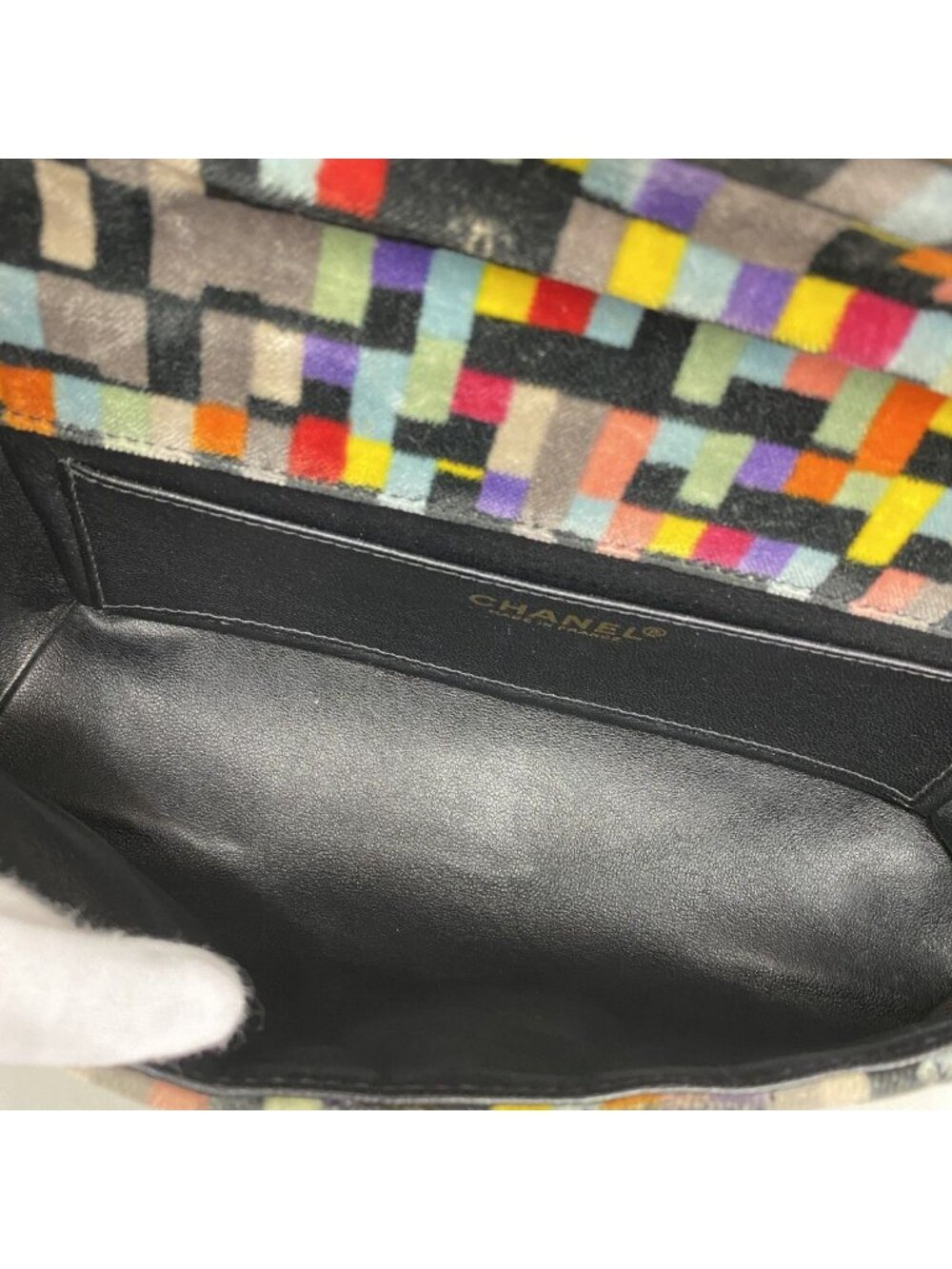 Chanel Shoulder Bag 2.55 Patent Leather Velour Multicolor Black Gold - Picture 4 of 10